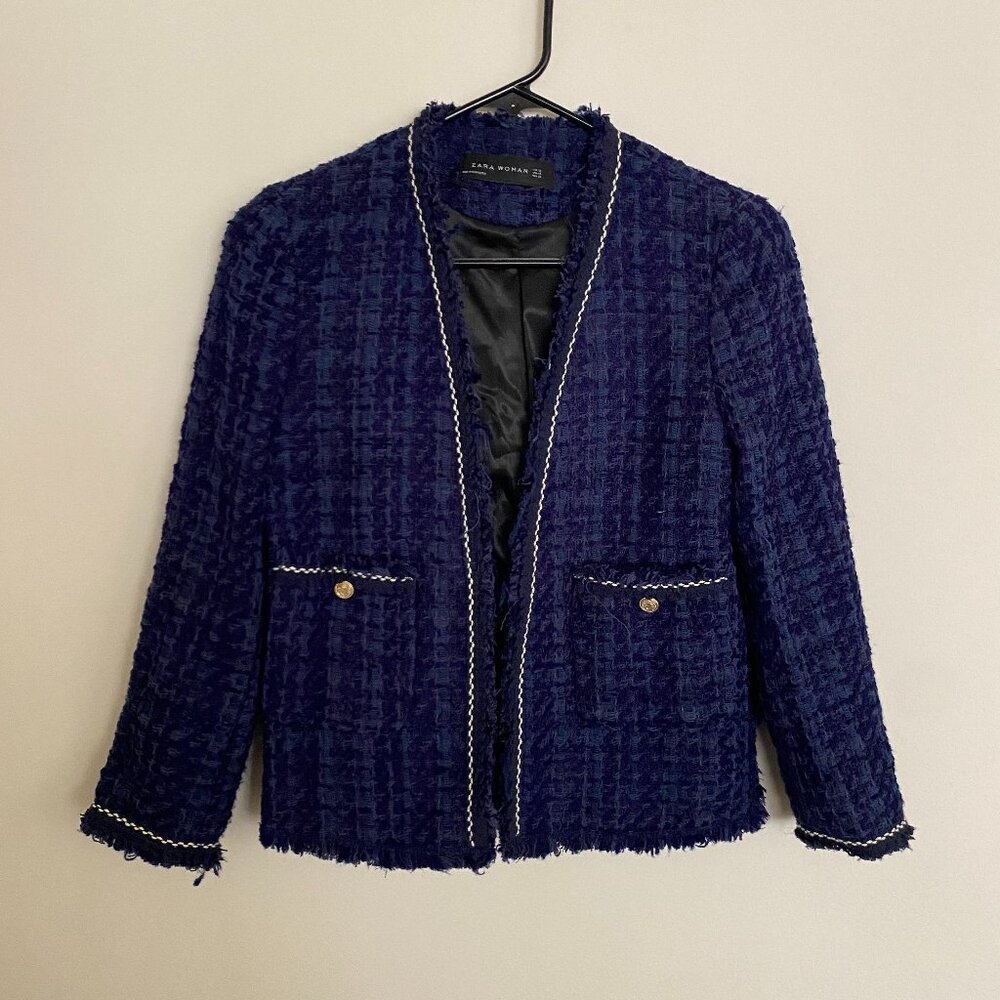 Zara Navy Tweed Jacket